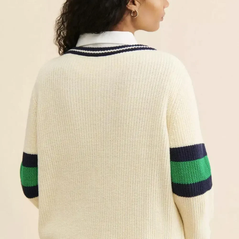 Callahan from Anthropologie Cream Relaxed Fit Collegiate Cardigan - Size - XS - Picture 2 of 8